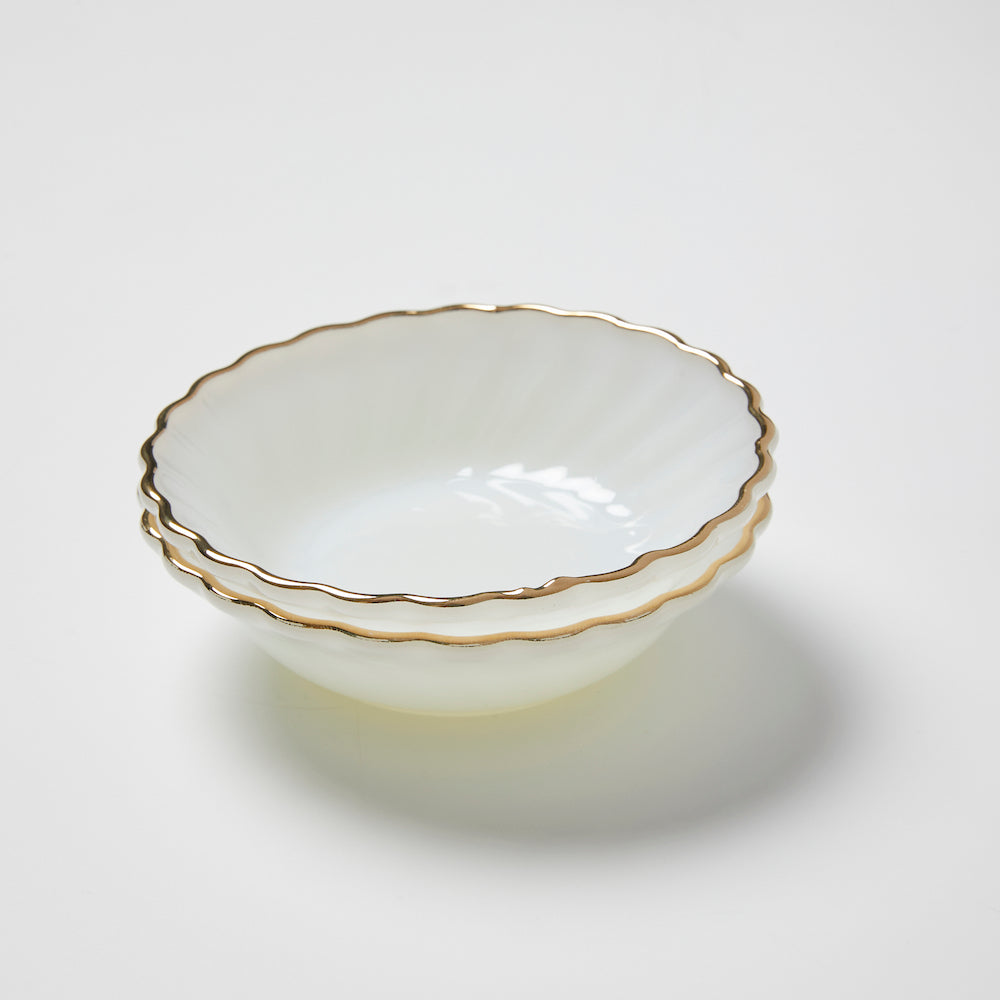 Vintage Rippled Milk Glass Bowl with Gold Gilt - Small