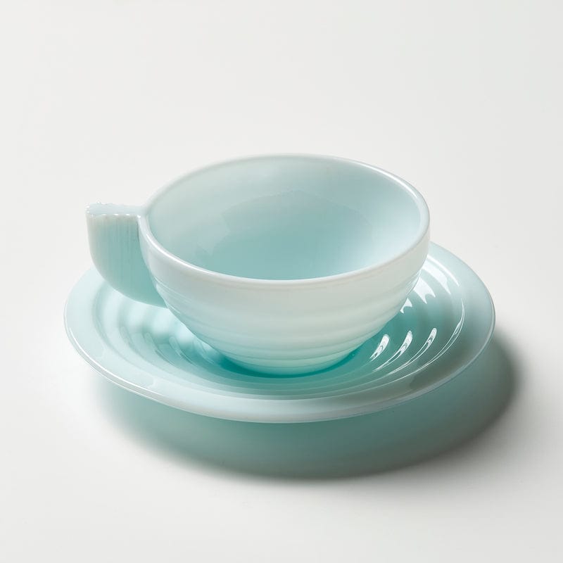 Vintage Art Deco Coffee Cup & Saucer in Blue Milk Glass