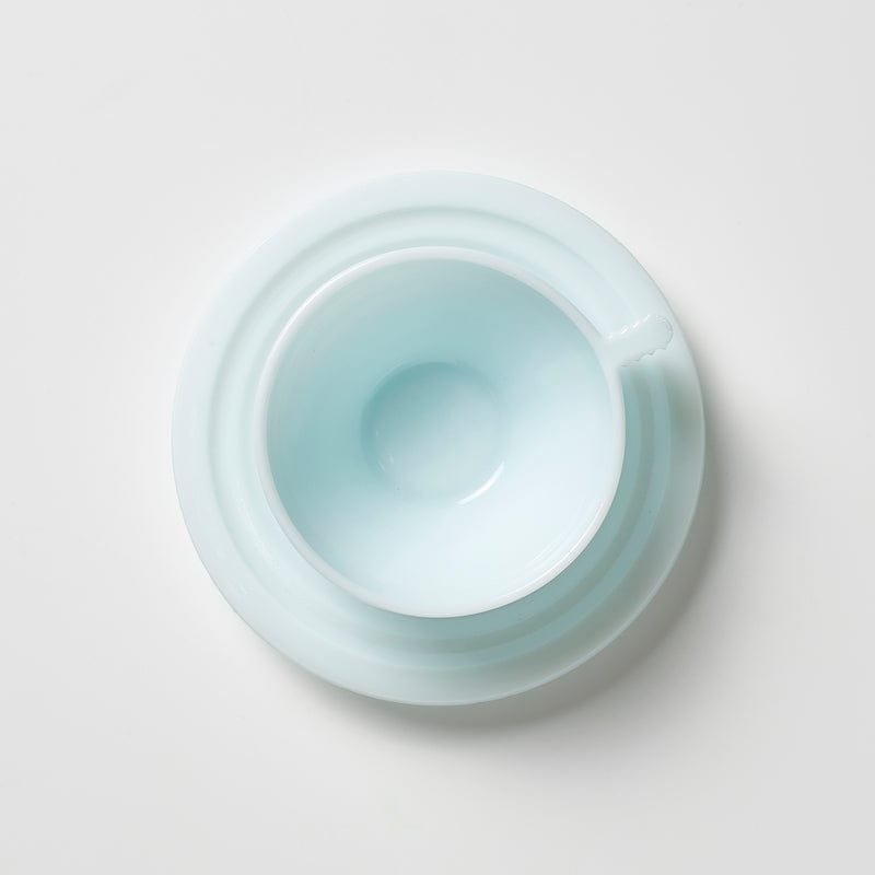 Vintage Art Deco Coffee Cup & Saucer in Blue Milk Glass