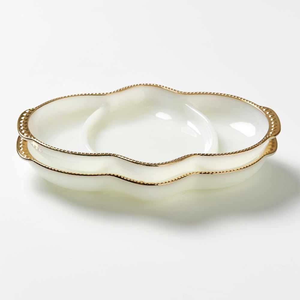 Vintage Milk Glass Dip + Crudité Plate - Oval