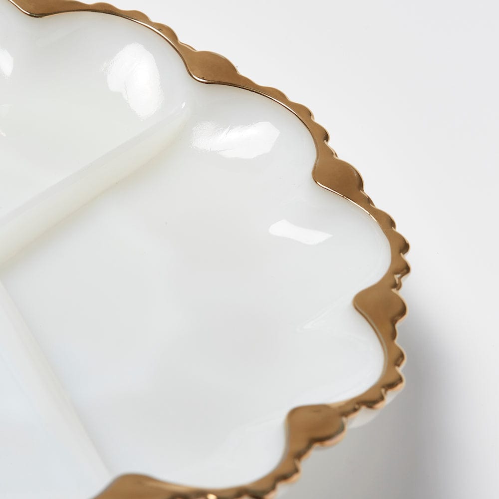 复古牛奶玻璃浸 + Crudité 盘 - 圆形