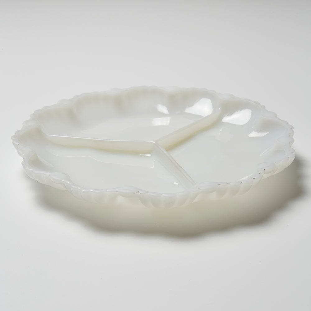 Vintage Milk Glass Dip + Crudité Plate - Round